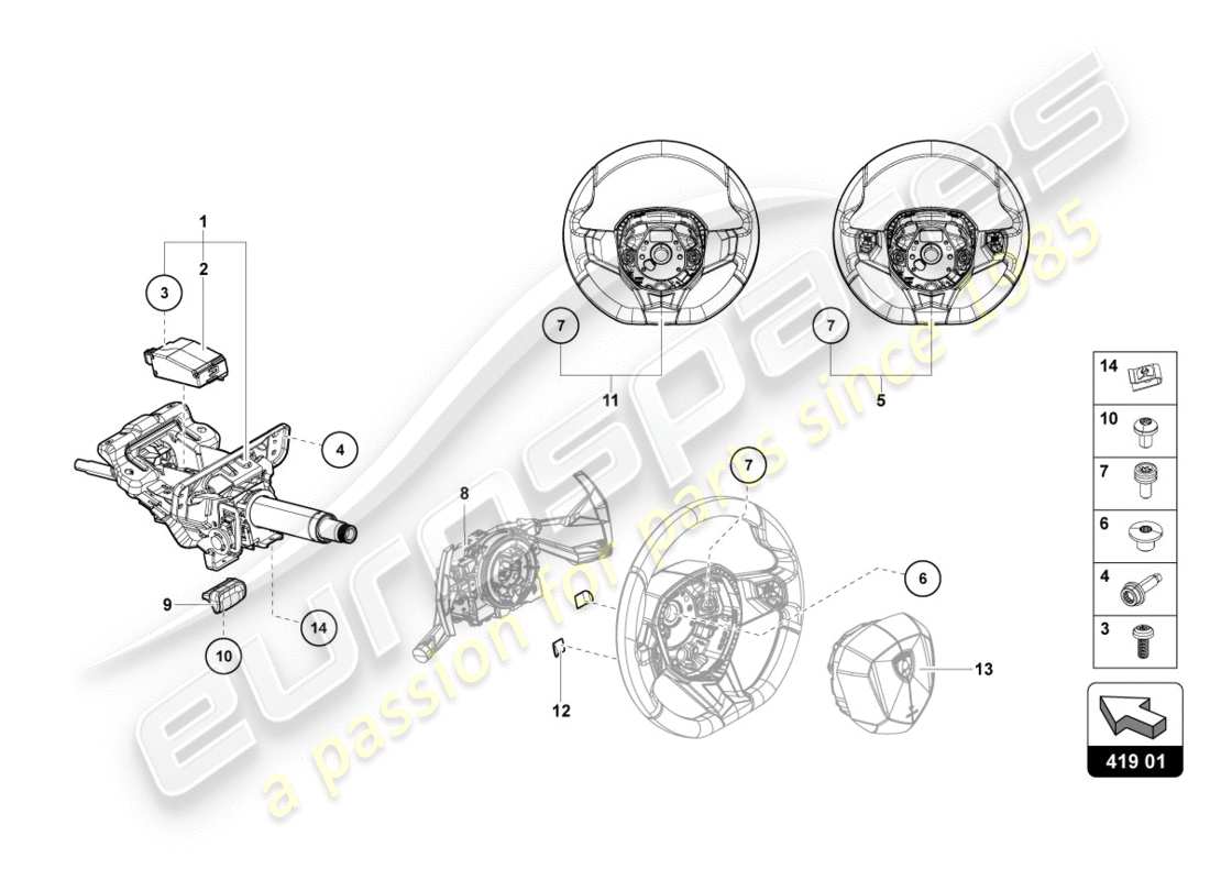 lamborghini centenario coupe (2017) sistema di sterzatura diagramma delle parti