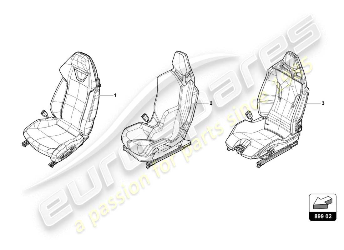 lamborghini evo coupe (2020) sedile, schema della parte completa