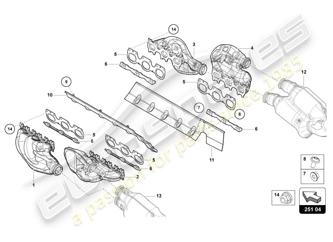 lamborghini sian (2020) diagramma delle parti del sistema di scarico