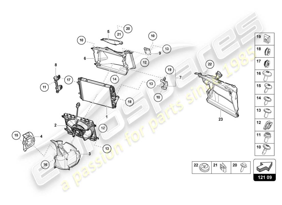 lamborghini evo coupe (2020) raffreddatore per liquido refrigerante schema delle parti