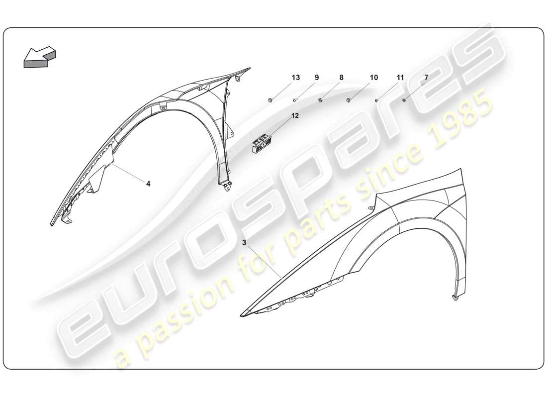 lamborghini super trofeo (2009-2014) schema delle parti del parafango