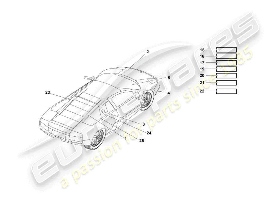 lamborghini murcielago coupe (2006) tipo targhe diagramma delle parti