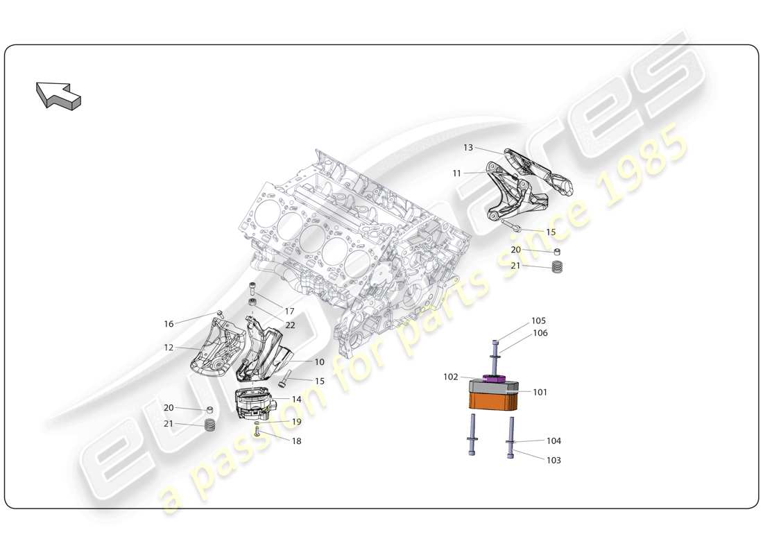 lamborghini super trofeo (2009-2014) montaggio del motore diagramma delle parti