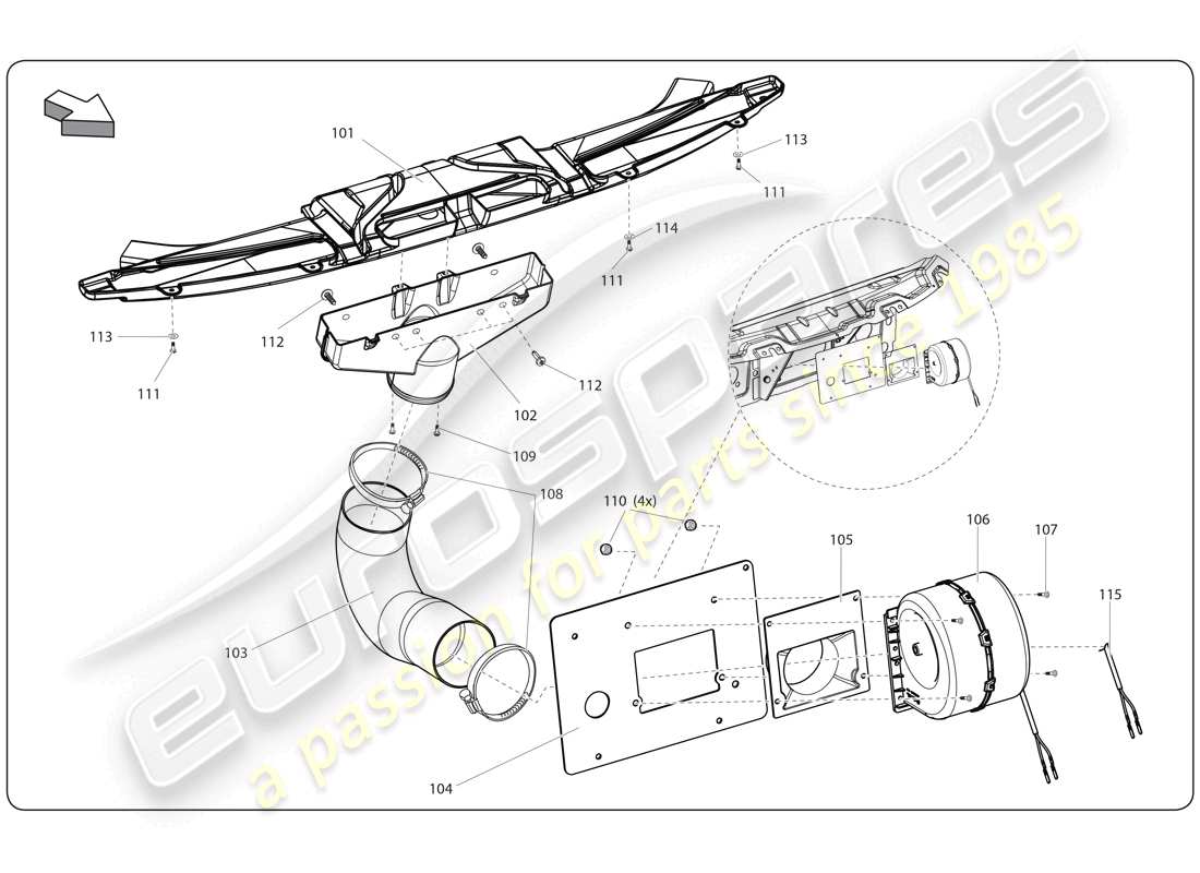 lamborghini super trofeo (2009-2014) diagramma delle parti interno della ventola