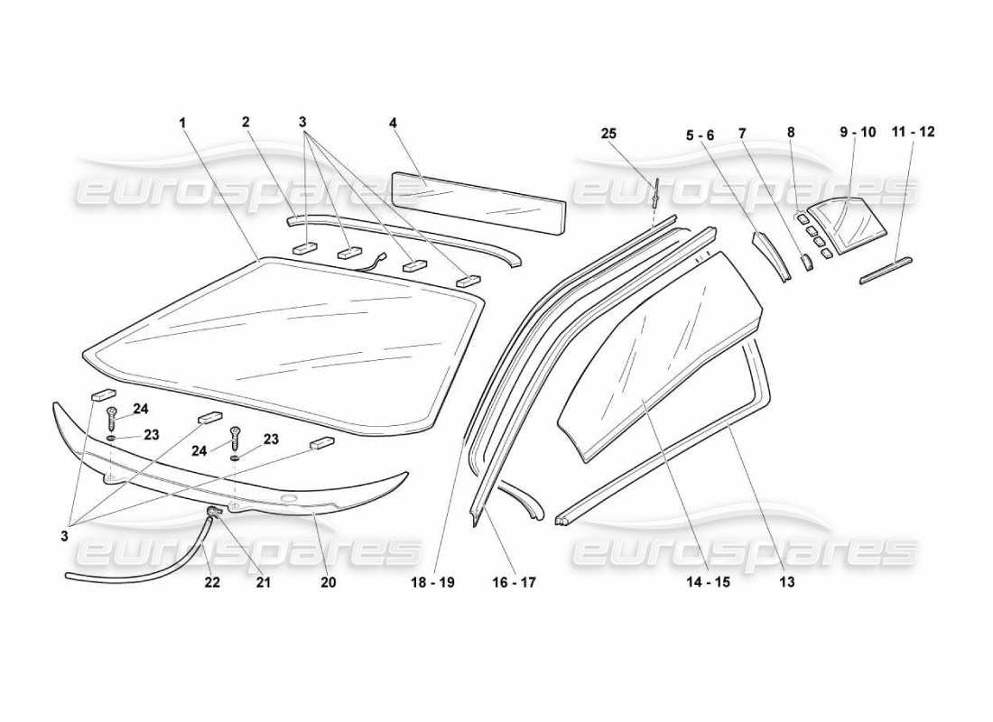 lamborghini murcielago lp670 finestre diagramma delle parti