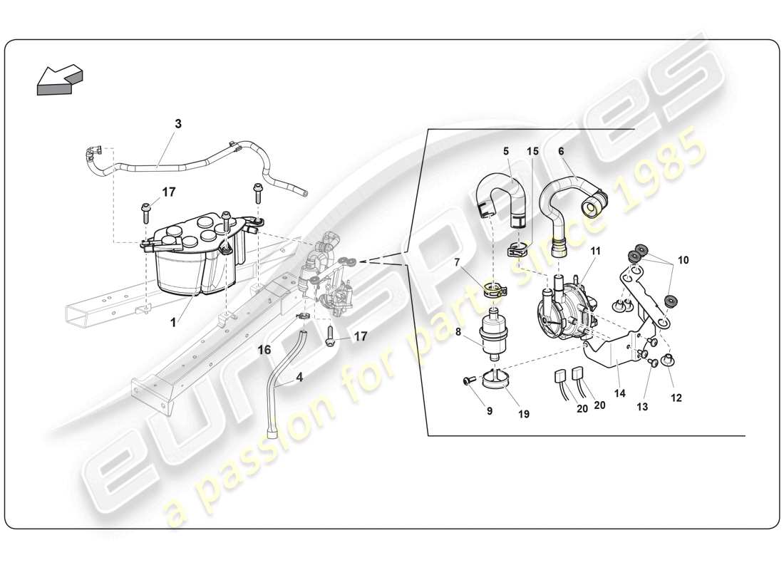 lamborghini super trofeo (2009-2014) sistema di alimentazione carburante diagramma delle parti