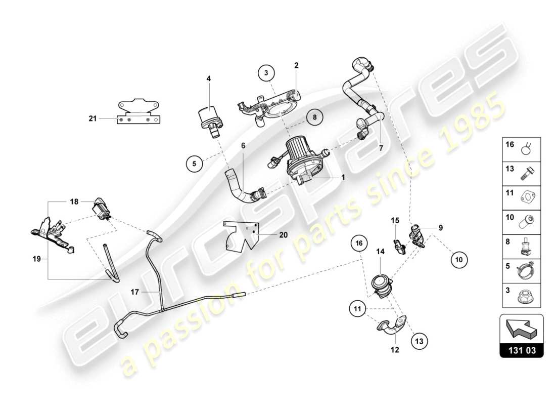 lamborghini evo coupe (2020) schema delle parti della pompa aria secondaria