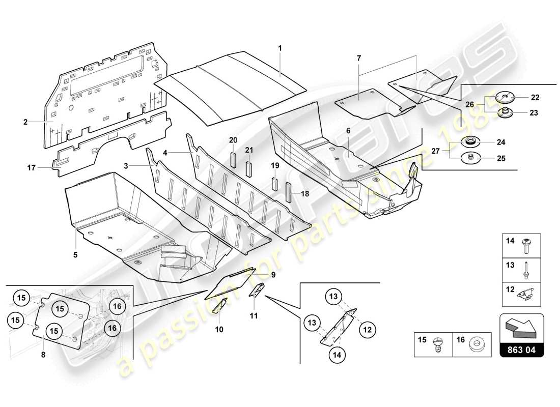 lamborghini lp720-4 coupe 50 (2014) decorazione interna schema delle parti