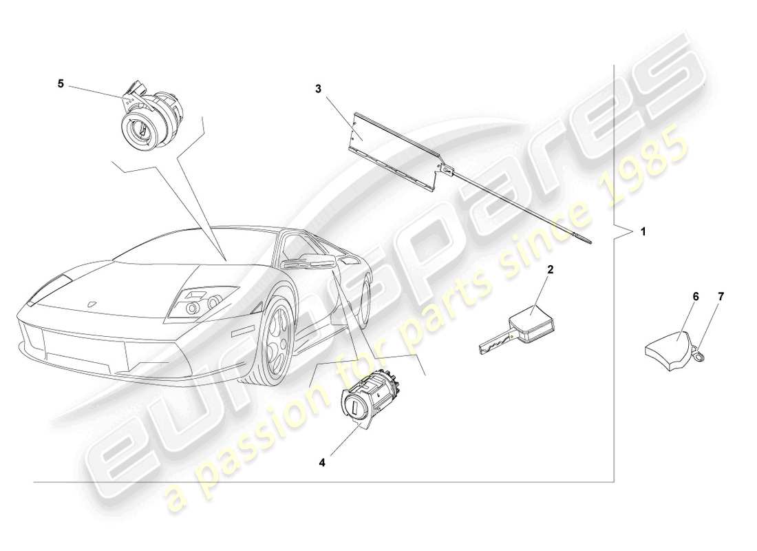 lamborghini murcielago coupe (2005) cilindri di serratura schema delle parti