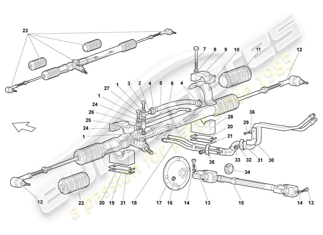 lamborghini murcielago roadster (2006) schema delle parti della scatola dello sterzo