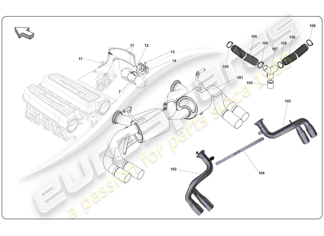 lamborghini super trofeo (2009-2014) diagramma delle parti marmitta