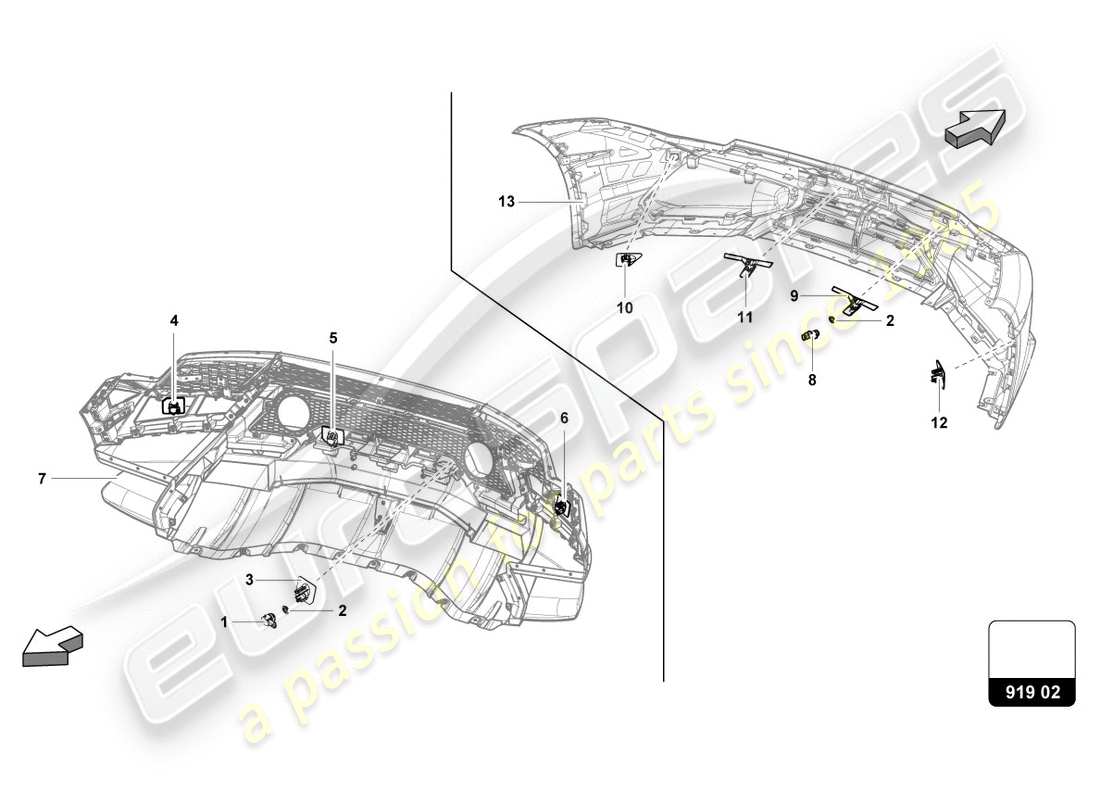 lamborghini performante coupe (2020) diagramma delle parti dei sensori