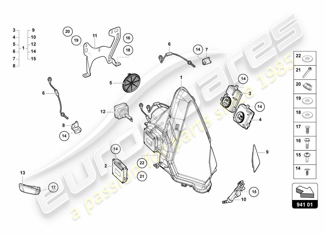 lamborghini lp700-4 coupe (2012) diagramma delle parti dei fari