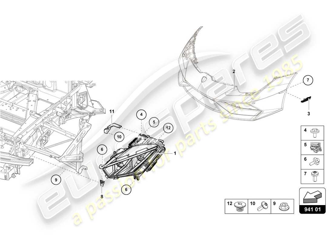 lamborghini 2016 (lp610-4 coupe) diagramma delle parti del faro a led