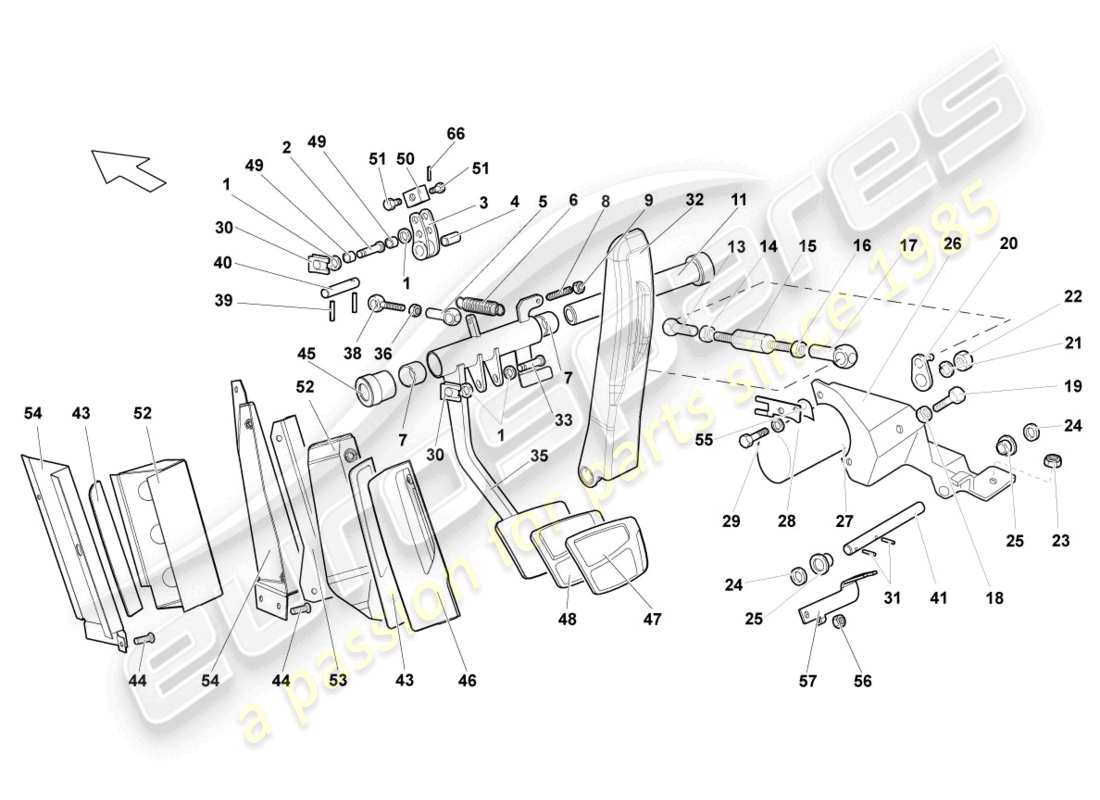 lamborghini murcielago coupe (2006) freno e accel. leva mec. diagramma delle parti