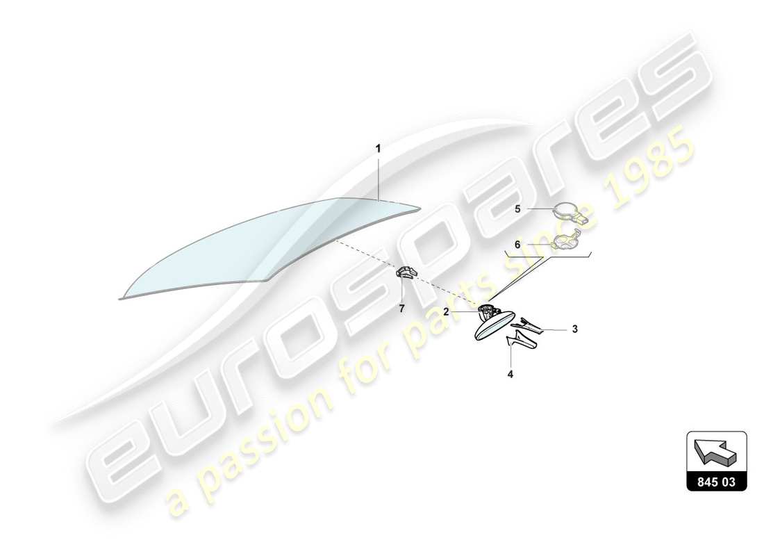 lamborghini centenario roadster (2017) diagramma delle parti dello specchietto interno
