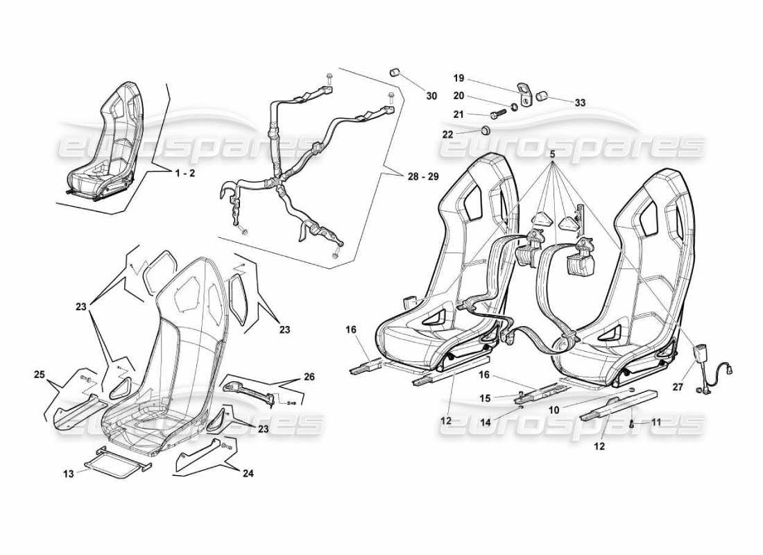 lamborghini murcielago lp670 diagramma delle parti dei sedili sportivi