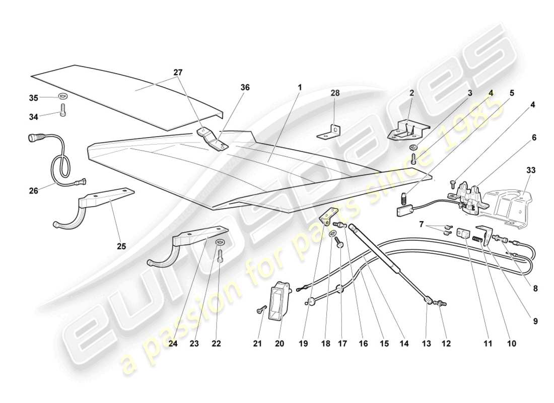 lamborghini murcielago coupe (2005) coperchio motore schema delle parti