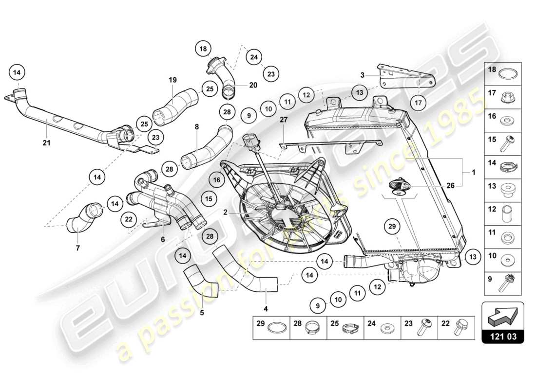 lamborghini 2020 (lp740-4 s roadster) raffreddatore per liquido refrigerante schema delle parti