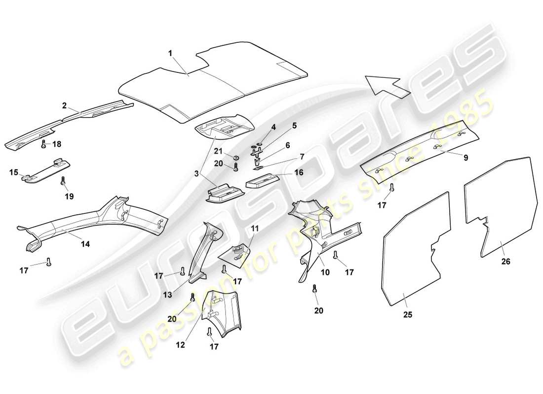 lamborghini murcielago coupe (2003) assorbitori acustici schema delle parti