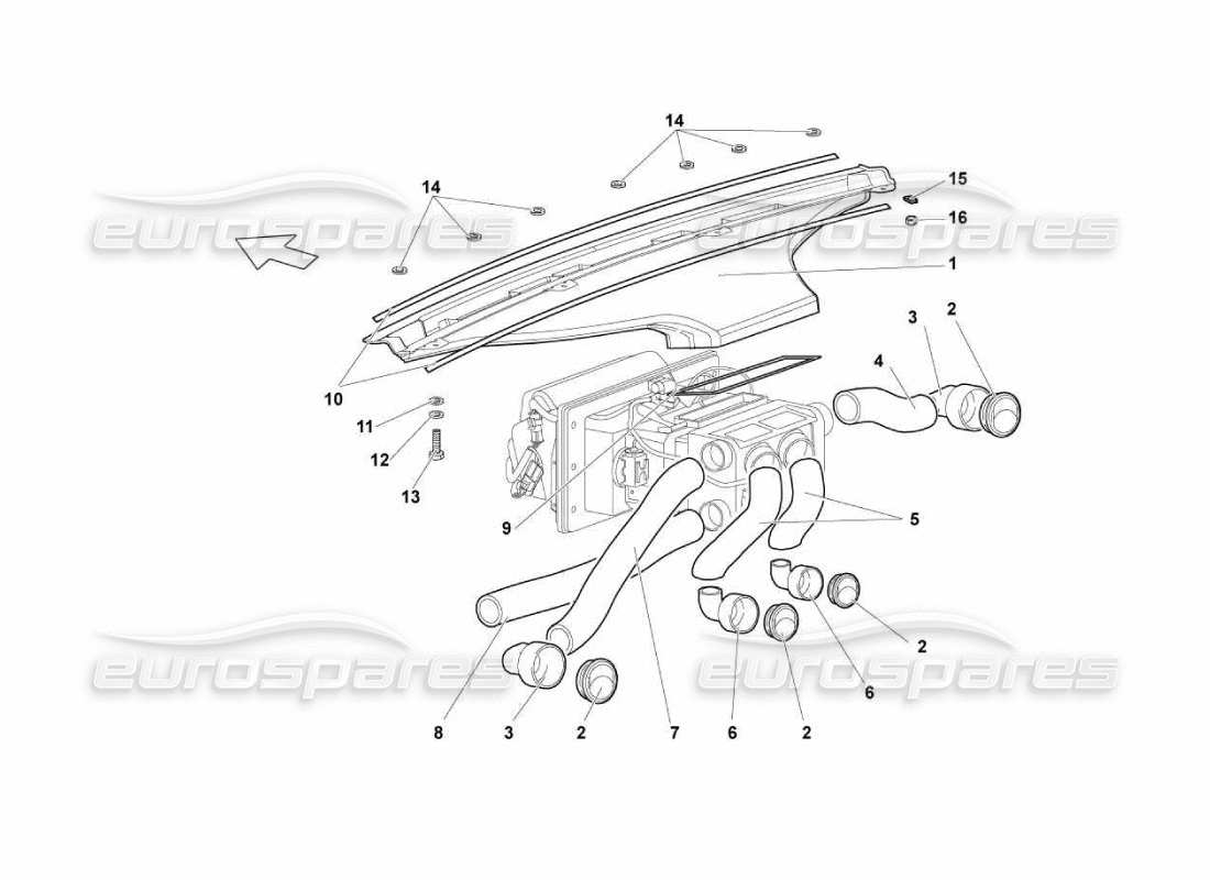 lamborghini murcielago lp670 diagramma delle parti del tubo dell'aria del cruscotto