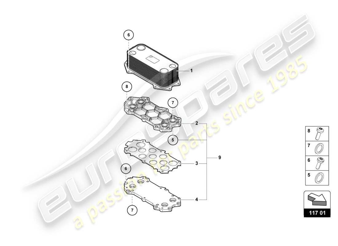 lamborghini performante spyder (2019) radiatore olio ingranaggi diagramma delle parti