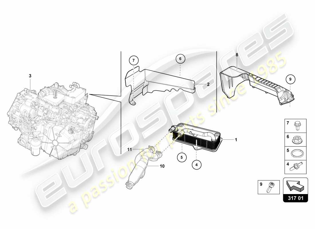 lamborghini performante coupe (2020) radiatore olio ingranaggi schema delle parti