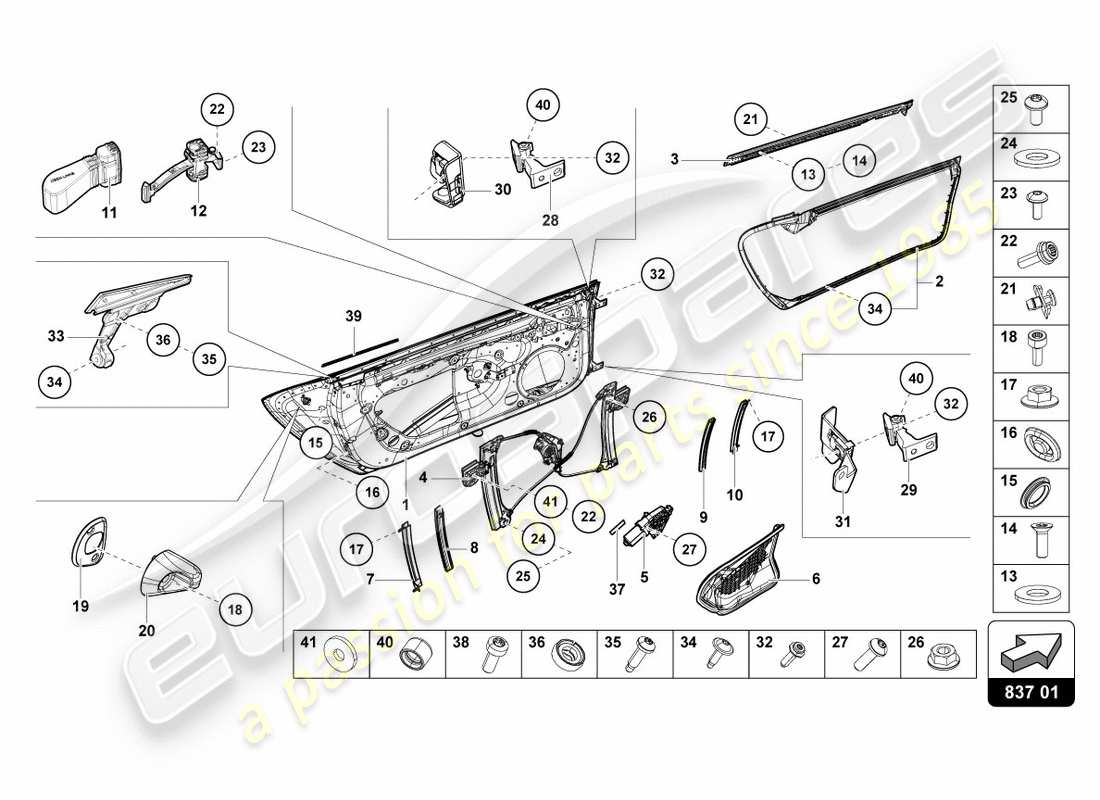 lamborghini performante coupe (2020) diagramma delle parti porte