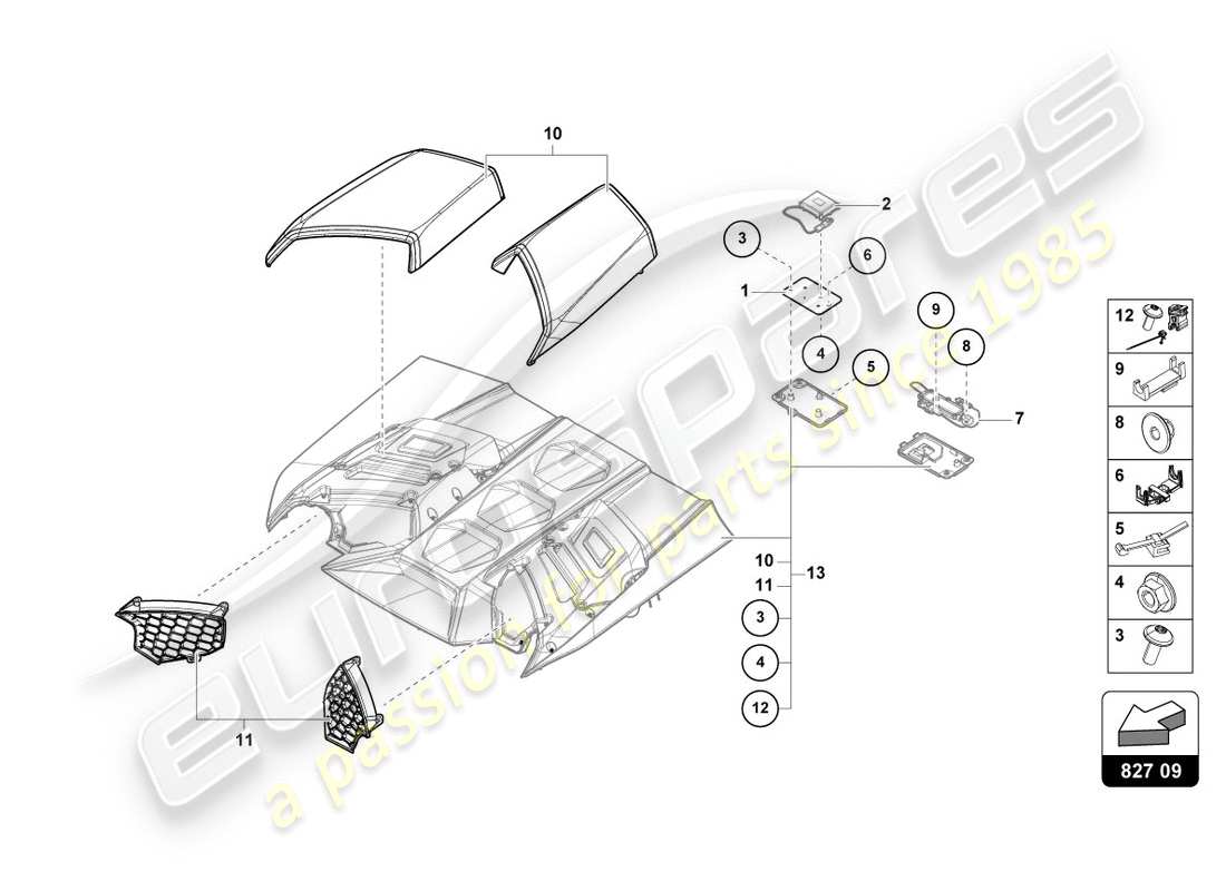 lamborghini 2019 (performante spyder) schema delle parti del coperchio posteriore