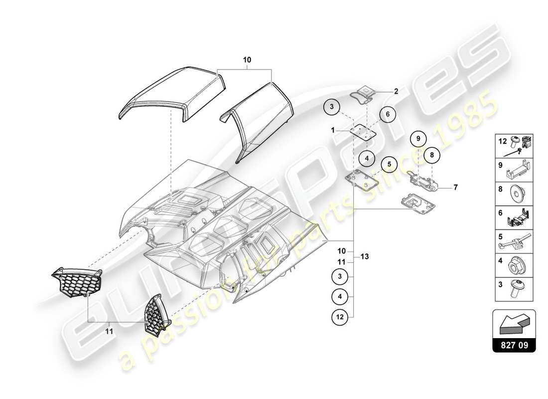 lamborghini performante spyder (2019) schema delle parti del coperchio posteriore