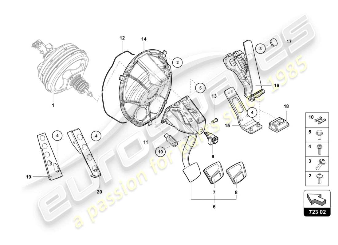 lamborghini lp750-4 sv roadster (2017) freno e accel. leva mec. diagramma delle parti