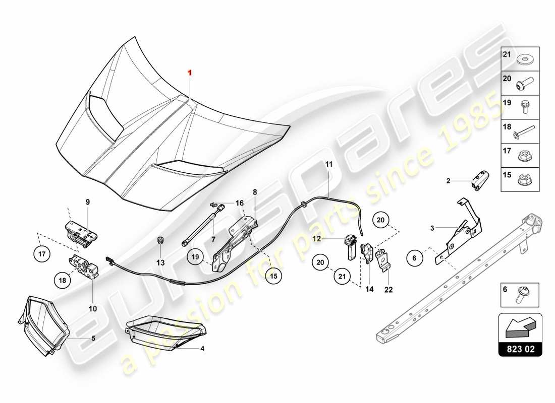 lamborghini centenario coupe (2017) cofano diagramma delle parti