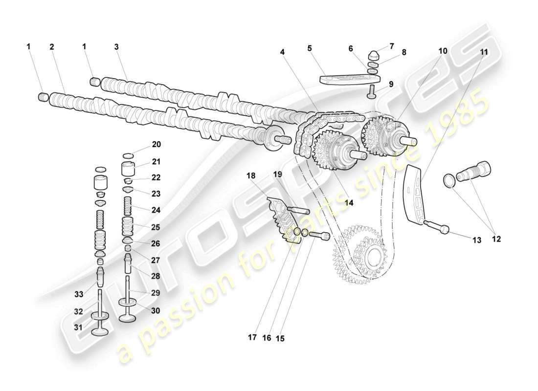 lamborghini murcielago coupe (2002) schema delle parti albero a camme, valvole destro