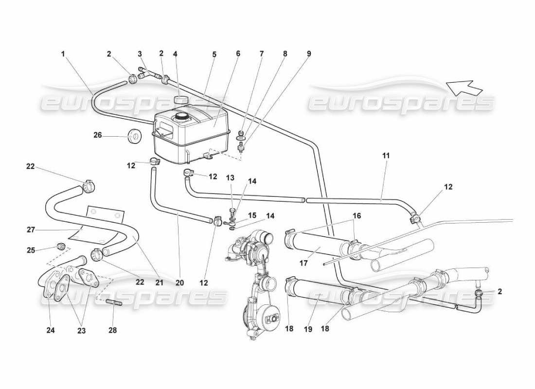 lamborghini murcielago lp670 diagramma delle parti del sistema di raffreddamento ad acqua