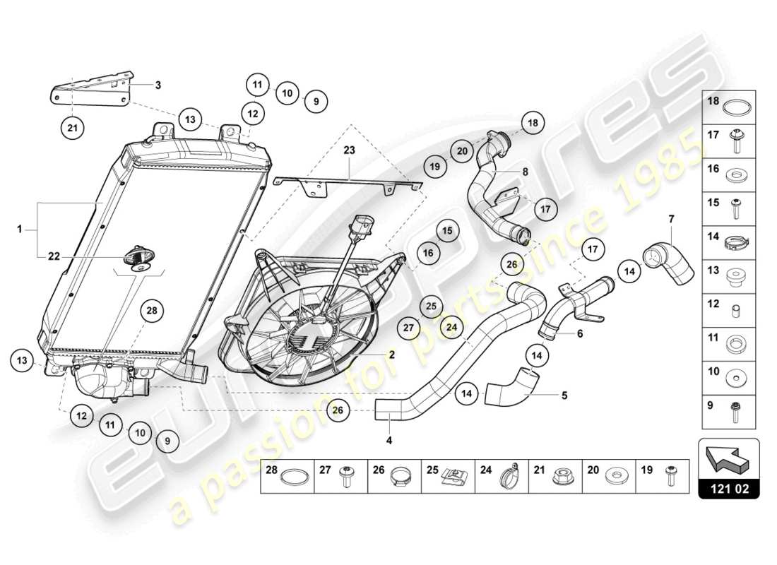 lamborghini lp740-4 s coupe (2018) raffreddatore per liquido refrigerante schema delle parti