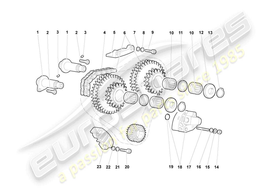 lamborghini murcielago coupe (2005) diagramma delle parti della catena di distribuzione