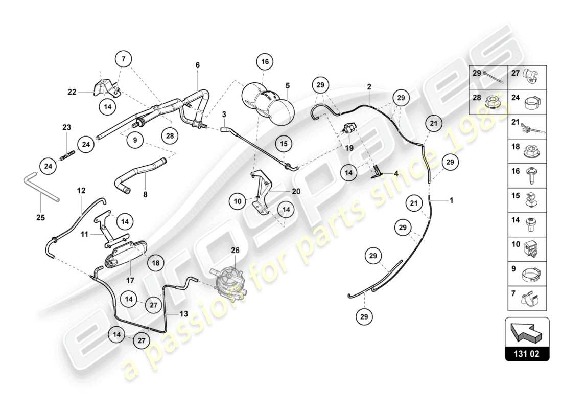 lamborghini lp740-4 s coupe (2018) schema delle parti del sistema di vuoto