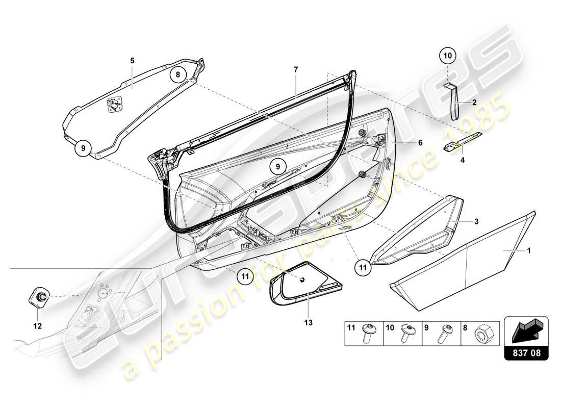 lamborghini centenario roadster (2017) schema delle parti del pannello della porta