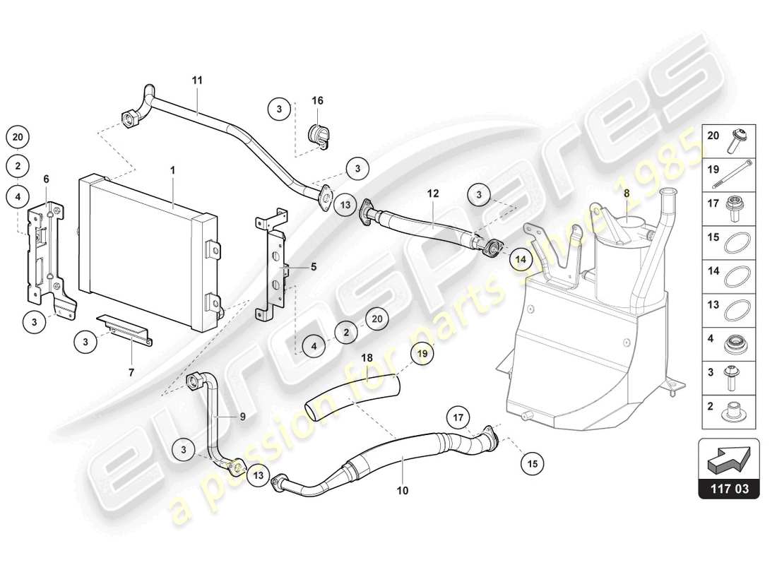 lamborghini 2021 (lp770-4 svj roadster) schema delle parti del raffreddatore dell'olio