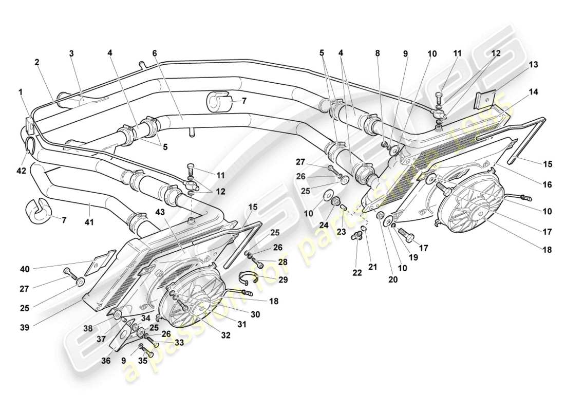 lamborghini murcielago coupe (2002) raffreddatore per liquido refrigerante schema delle parti