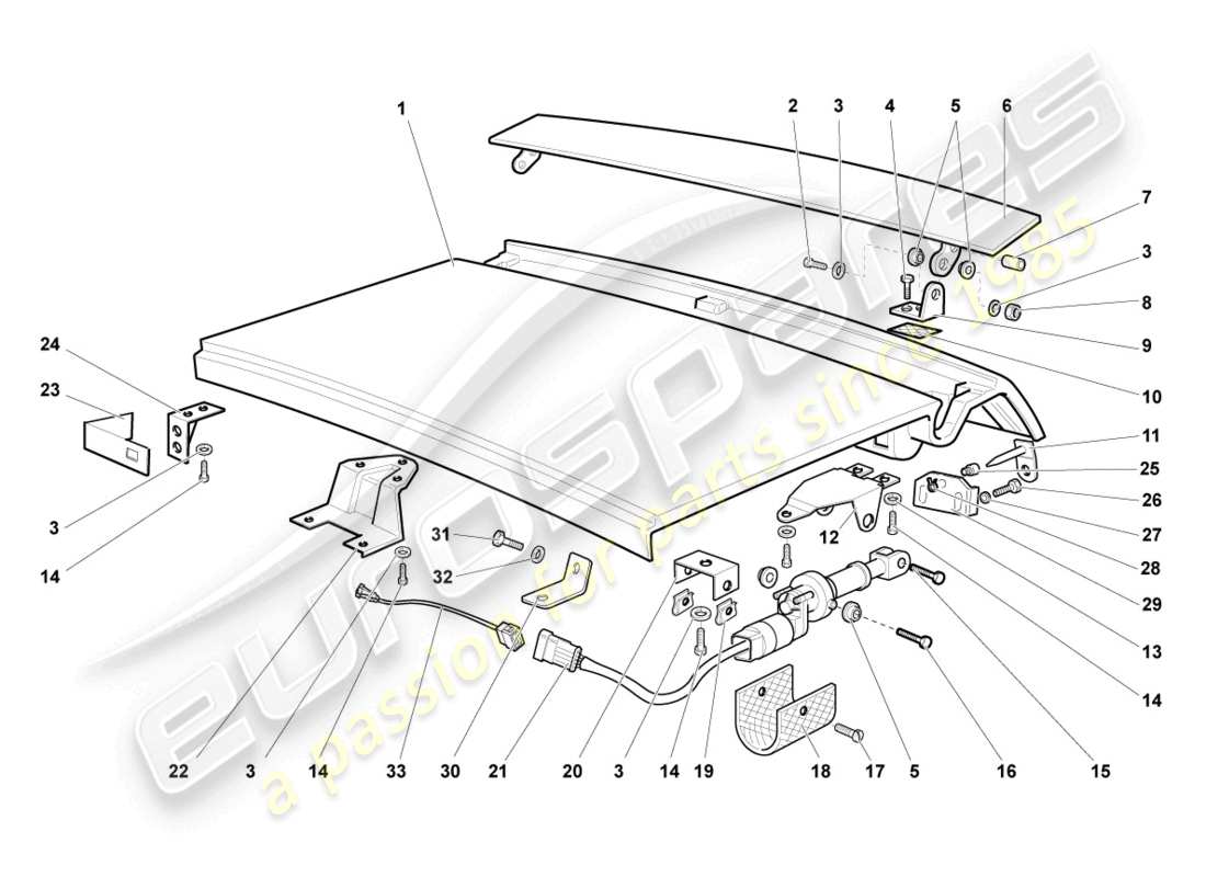 lamborghini murcielago coupe (2002) schema delle parti del coperchio posteriore