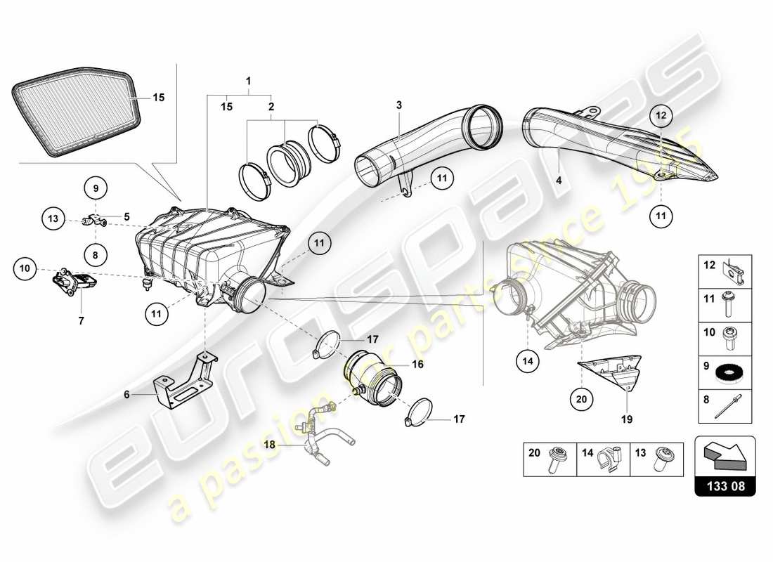 lamborghini performante coupe (2020) alloggiamento del filtro dell'aria diagramma delle parti