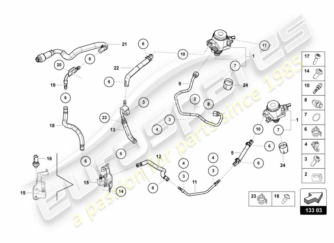 lamborghini performante coupe (2020) schema delle parti della pompa del carburante