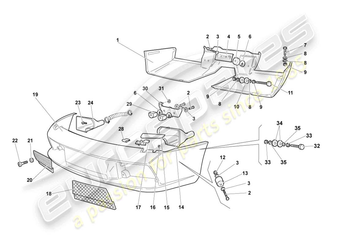 lamborghini murcielago coupe (2005) schema delle parti paraurti anteriore e posteriore