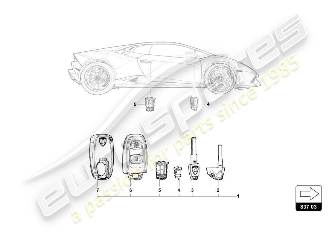 lamborghini 2018 (performante spyder) serratura con chiavi schema delle parti