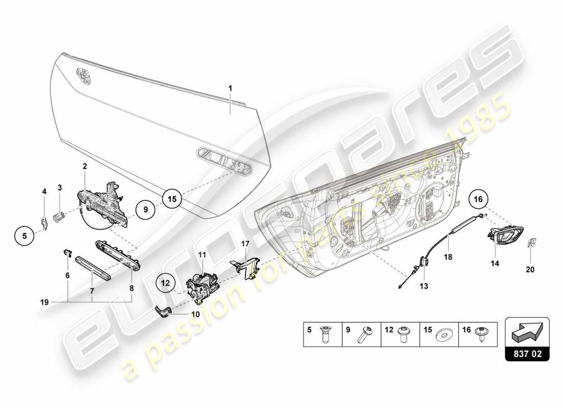 lamborghini performante spyder (2019) maniglie porte schema delle parti