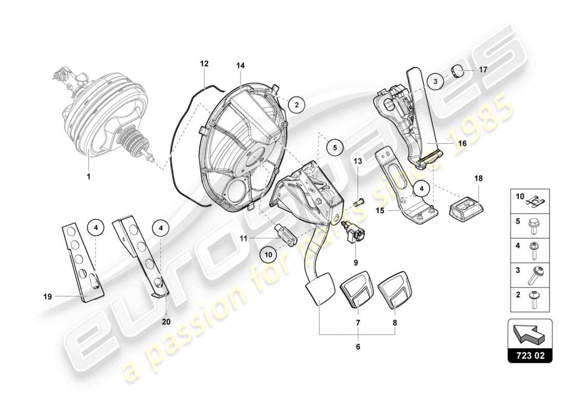 lamborghini lp770-4 svj roadster (2020) freno e accel. leva mec. diagramma delle parti