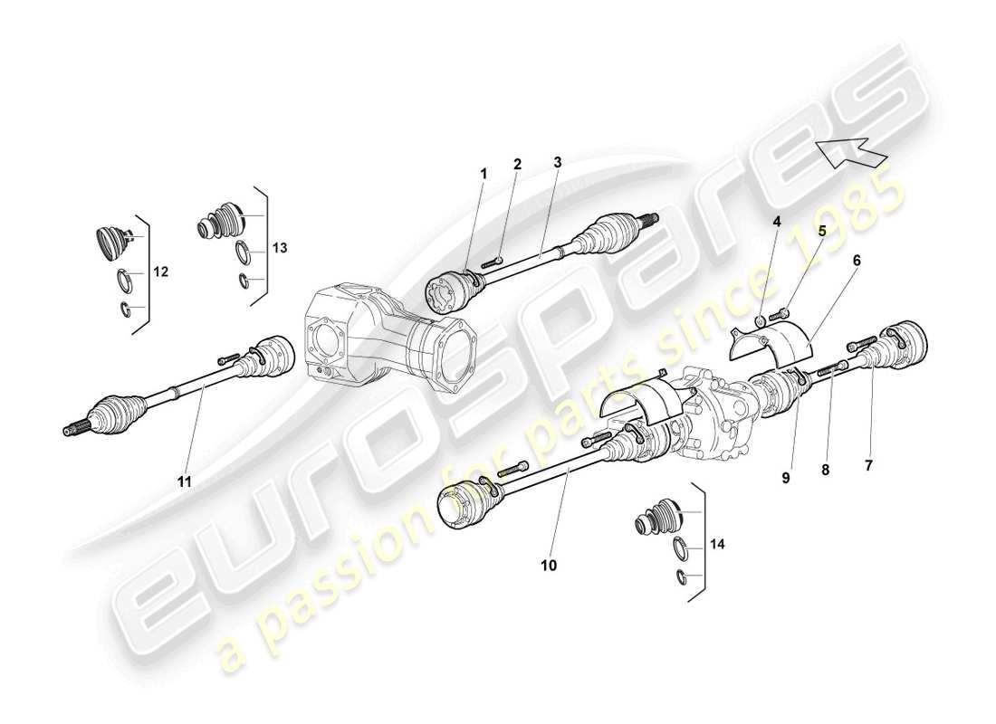 lamborghini murcielago roadster (2006) schema delle parti anteriori dell'albero di trasmissione