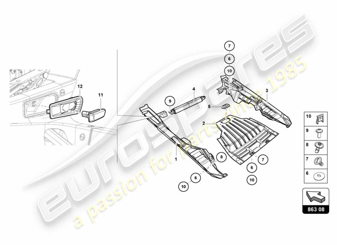 lamborghini lp580-2 coupe (2018) copertura motore in carbonio schema delle parti