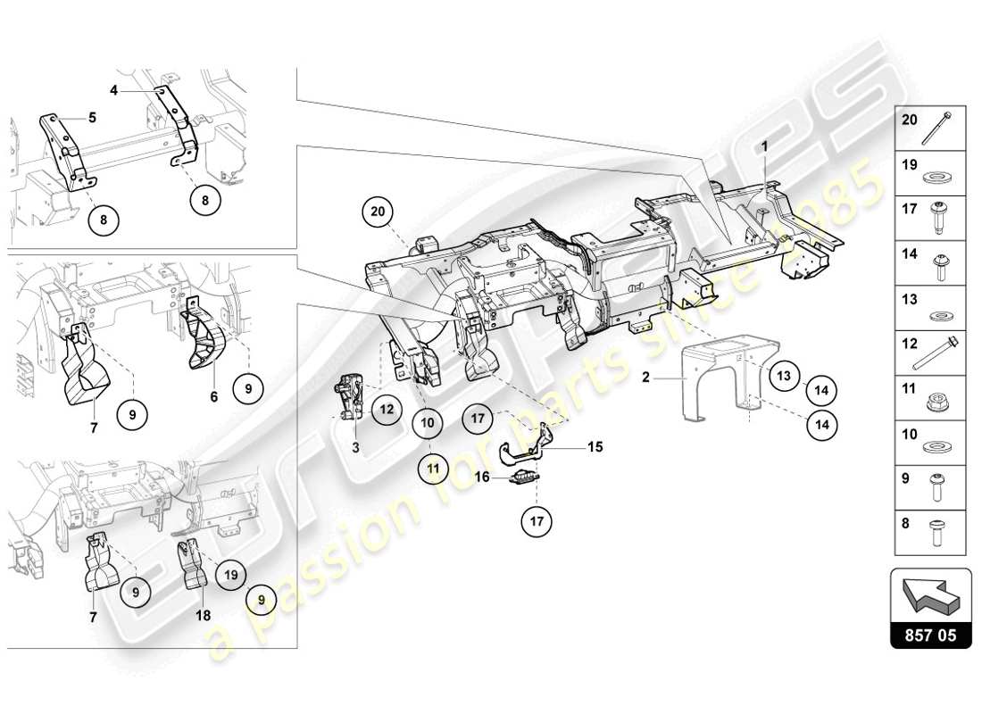 lamborghini lp720-4 coupe 50 (2014) diagramma delle parti della traversa